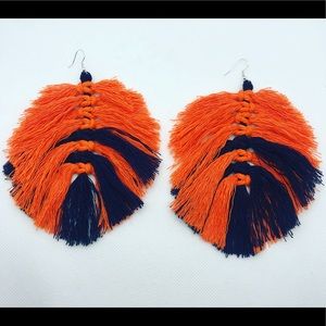 Orange and blue fringe earrings